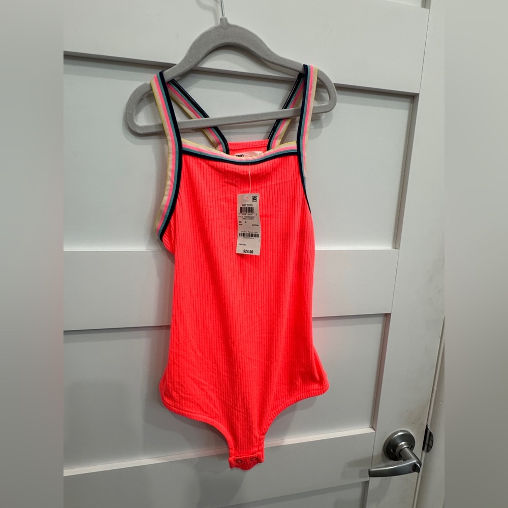 Epic Threads Coral Ribbed Body Suit with Striped Trim in M